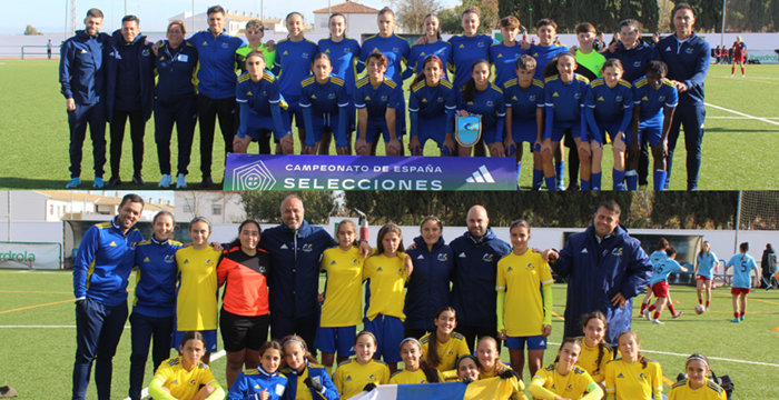 Jugadoras de las Selecciones Canarias Sub-14 y Sub-16 femeninas compitiendo en el Campeonato de España en Málaga.